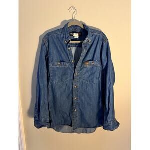 Wrangler Riggs Denim Shirt Mens Medium Blue Workwear Long Sleeve Button Down